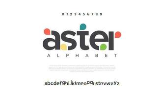 Aster abstract digital technology logo font alphabet. Minimal modern urban fonts for logo, brand etc. Typography typeface uppercase lowercase and number. vector illustration