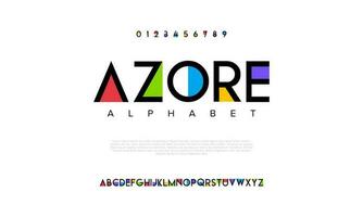 Azore abstract digital technology logo font alphabet. Minimal modern urban fonts for logo, brand etc. Typography typeface uppercase lowercase and number. vector illustration