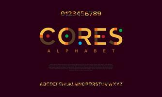 Cores abstract digital technology logo font alphabet. Minimal modern urban fonts for logo, brand etc. Typography typeface uppercase lowercase and number. vector illustration