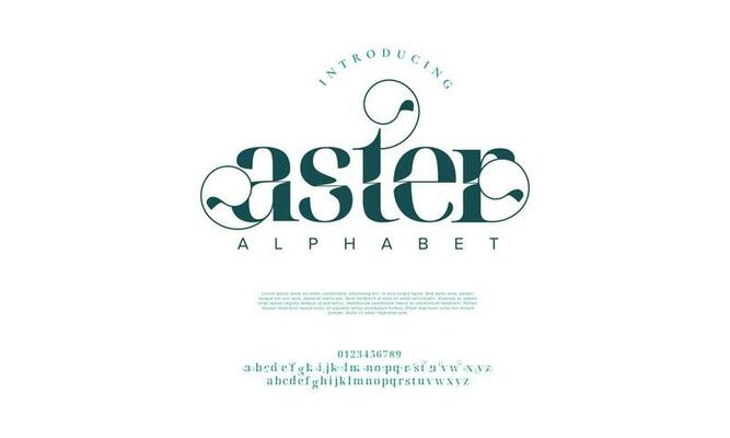 Aster elegant alphabet letters font and number. Classic Lettering Minimal Fashion Designs. Typography modern serif fonts decorative vintage design concept. vector illustration