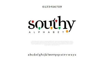 Shouty abstract digital technology logo font alphabet. Minimal modern urban fonts for logo, brand etc. Typography typeface uppercase lowercase and number. vector illustration