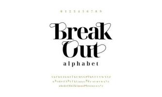 Breakout abstract digital technology logo font alphabet. Minimal modern urban fonts for logo, brand etc. Typography typeface uppercase lowercase and number. vector illustration