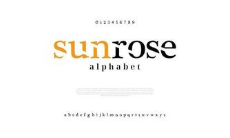 Sunrose abstract digital technology logo font alphabet. Minimal modern urban fonts for logo, brand etc. Typography typeface uppercase lowercase and number. vector illustration