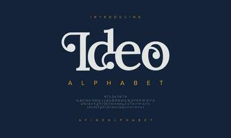 Ideo abstract digital technology logo font alphabet. Minimal modern urban fonts for logo, brand etc. Typography typeface uppercase lowercase and number. vector illustration