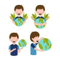 Set Of Little Boy Character For Save Planet Concept vector