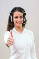 A woman who works at a call center photo