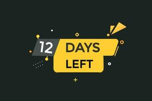 12 days left countdown template, 12 day countdown left banner label button eps 12 vector