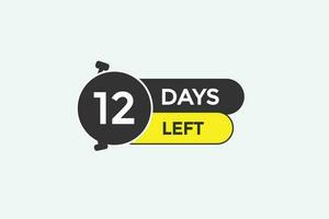 12 days left countdown template, 12 day countdown left banner label button eps 12 vector