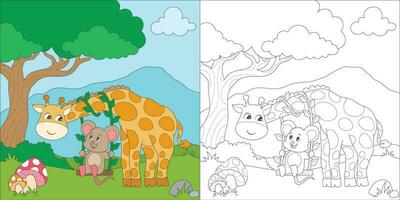 coloring giraffe and mouse vector