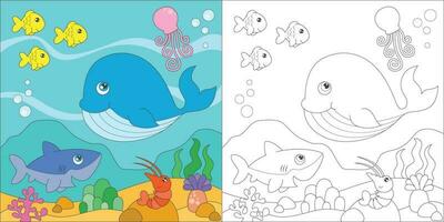 coloring sea animals vector