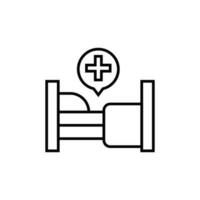 Cross in Speech Bubble over Hospital Bed Icon. Editable stroke. Suitable for various type of design, banners, infographics, stores, shops, web sites vector