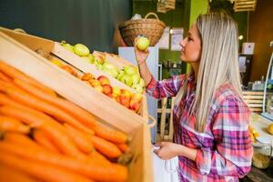 Woman shopping in a grocery store photo