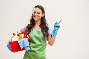 A woman who is going to clean the house photo