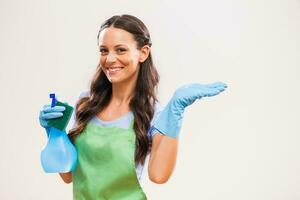 A woman who is going to clean the house photo