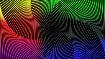 Animated multicolor hexagonal element rotating in spiral pattern background video