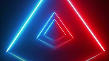 animado azul e vermelho triangular em forma néon linhas fundo video