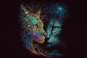 Cat soul penetrates human nature intimate connected to,Illustration photo