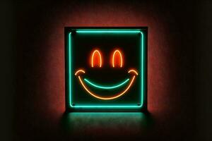 Smile. icon emoticon Neon Illustration On Black Background genrative ai photo