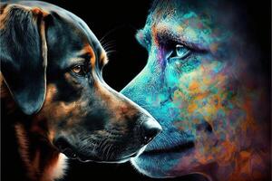 Dog soul penetrates human nature intimate connected to,Illustration photo