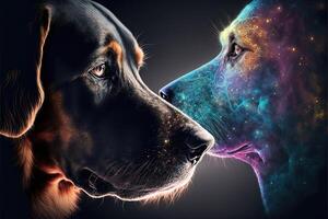 Dog soul penetrates human nature intimate connected to,Illustration photo