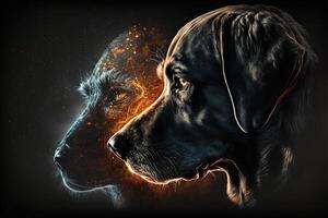 Dog soul penetrates human nature intimate connected to,Illustration photo