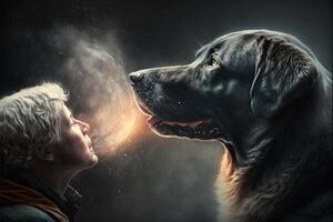 Dog soul penetrates human nature intimate connected to,Illustration photo