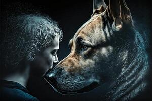 Dog soul penetrates human nature intimate connected to,Illustration photo