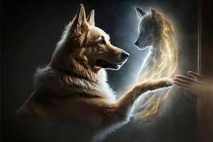 Dog soul penetrates human nature intimate connected to,Illustration photo