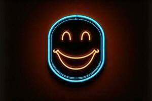 Smile. icon emoticon Neon Illustration On Black Background genrative ai photo