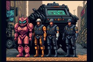 Pixel game retro style Police of the future big pixel llustration photo