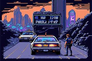 Pixel game retro style Police of the future big pixel llustration photo