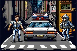 píxel juego retro estilo policía de el futuro grande píxel Ilustracion generativo ai foto