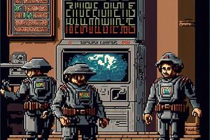 Pixel game retro style Police of the future big pixel llustration photo