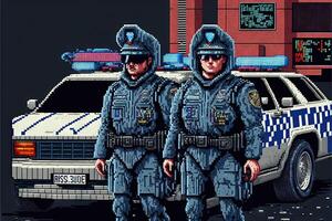 Pixel game retro style Police of the future big pixel llustration photo