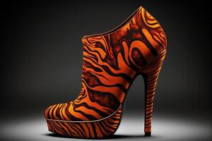 Tiger fur women shoes with high heels photo