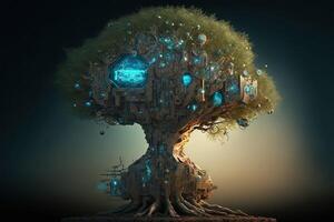 techno árbol de el futuro ilustración generativo ai foto