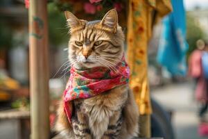 Tramp cat with a foulard on a pole illustration photo