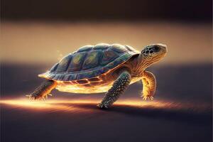 Tortuga corriendo a velocidad de la luz ilustración generativo ai foto