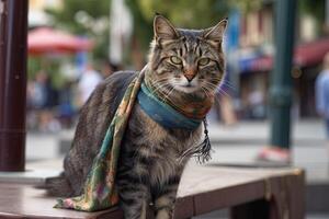 Tramp cat with a foulard on a pole illustration photo