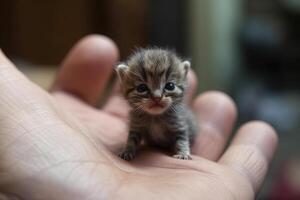 ultra small kitten on human hand illustration photo