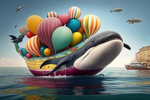 whale made of balloons illustration photo