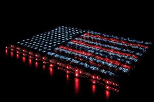 Estados Unidos bandera hecho fuera de LED luces ilustración generativo ai foto