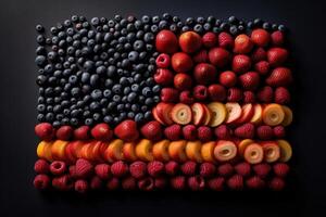 Estados Unidos bandera hecho fuera de Fruta ilustración generativo ai foto