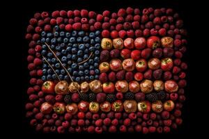 Estados Unidos bandera hecho fuera de Fruta ilustración generativo ai foto