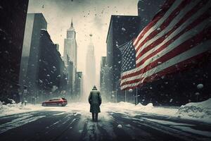 muy frío clima en nuevo York ciudad America paisaje unido estados en invierno ilustración generativo ai foto