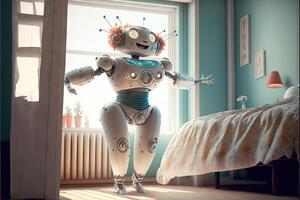 very tight robot girl in bedroom illustration photo
