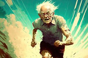 Old man running at lightspeed illustration photo