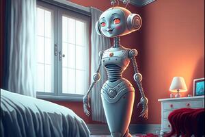 very tight robot girl in bedroom illustration photo