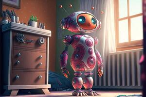 very tight robot girl in bedroom illustration photo