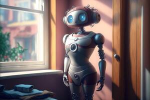 very tight robot girl in bedroom illustration photo